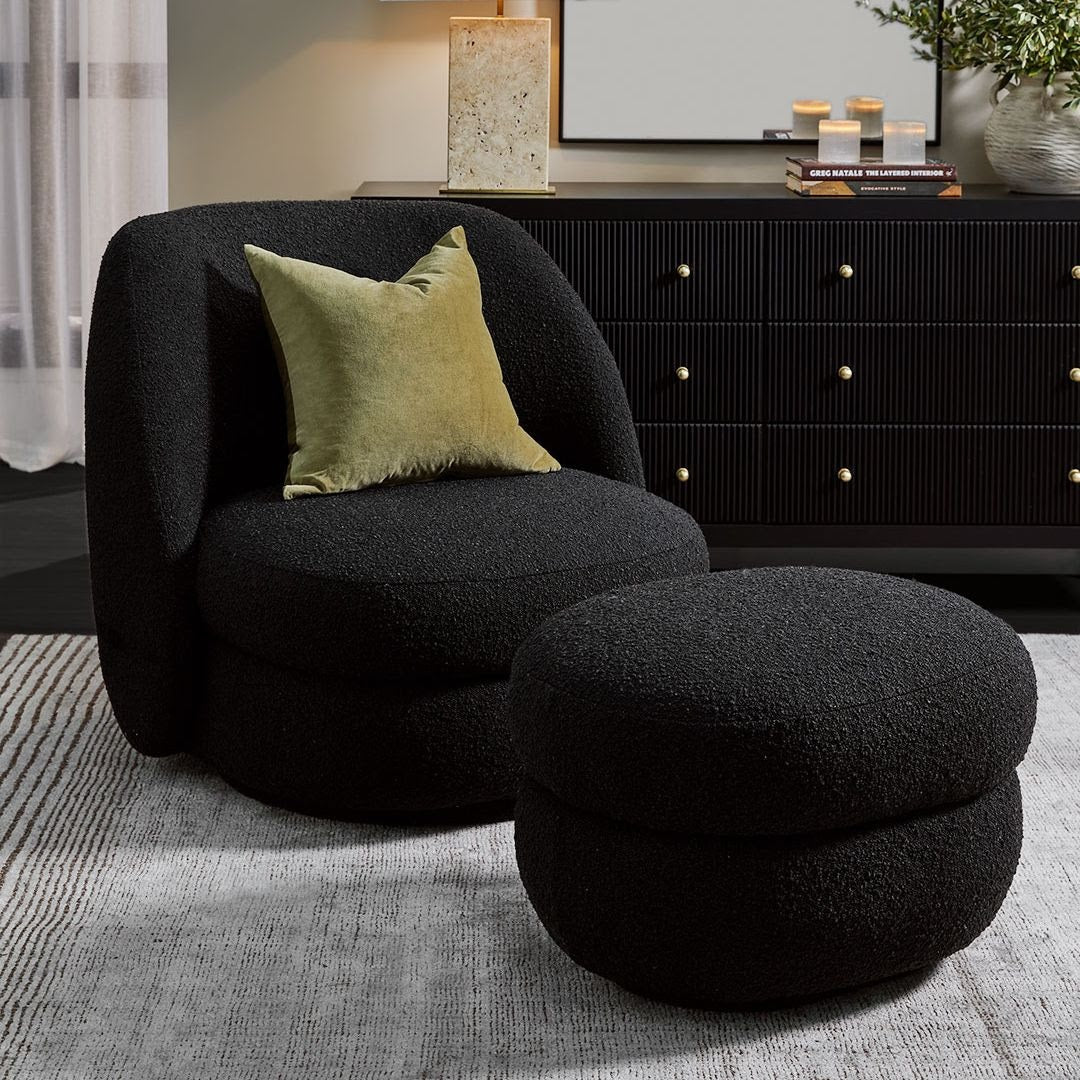Abbey Foot Stool - Black Boucle