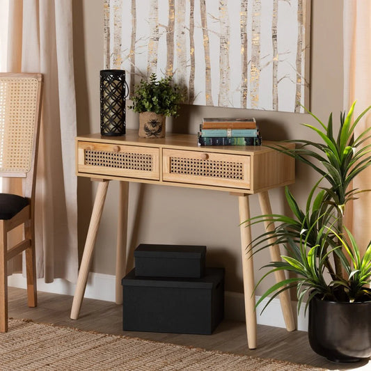 MACLEAN MID CENTURY MODERN RATTAN AND NATURAL BROWN