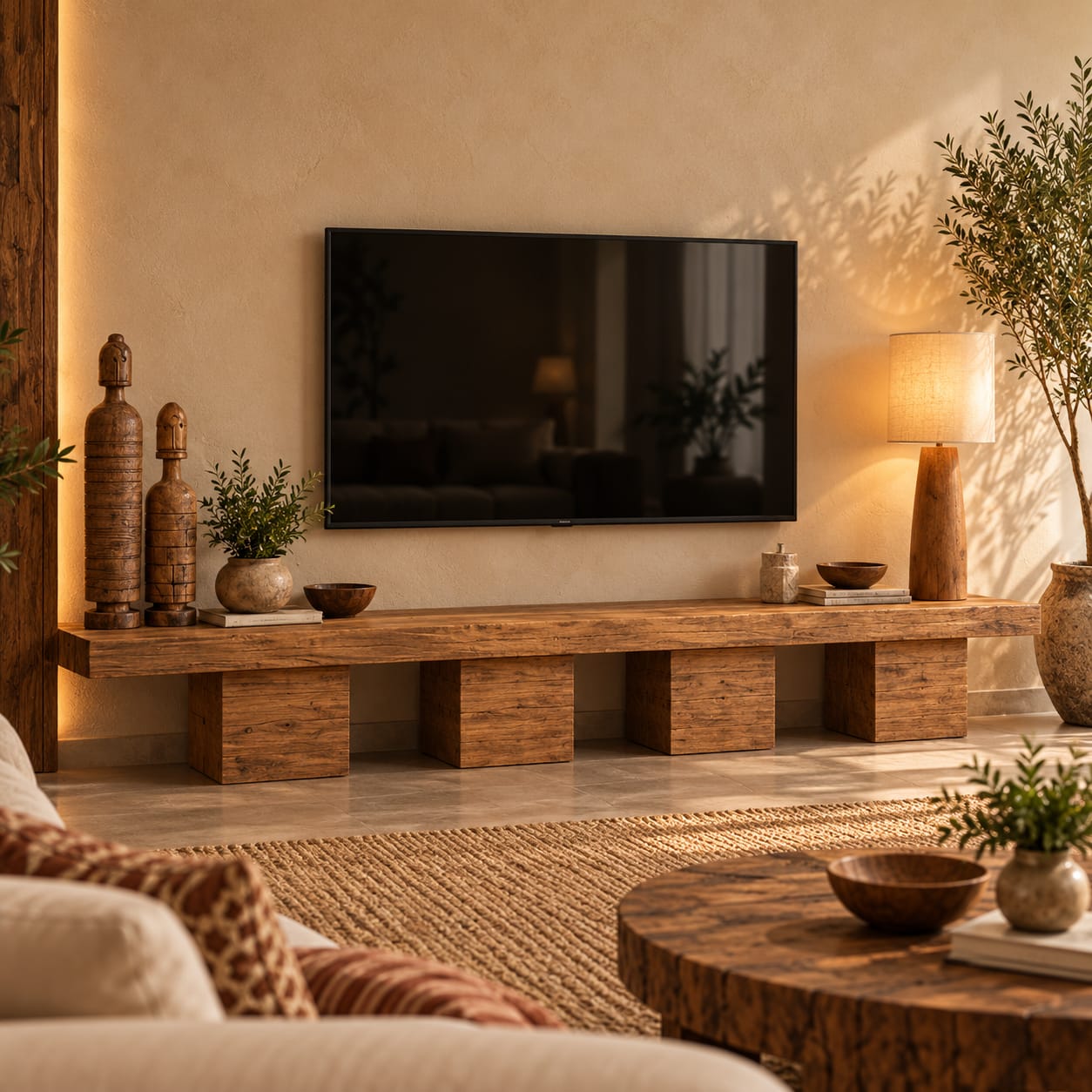 Rustica Minimalist Solid Wood TV Unit