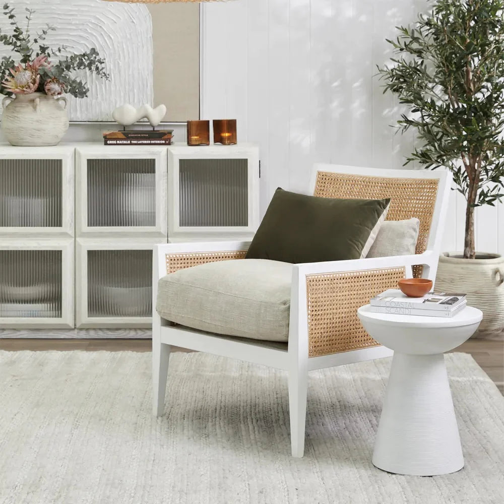 Newport White Rattan Arm Chair