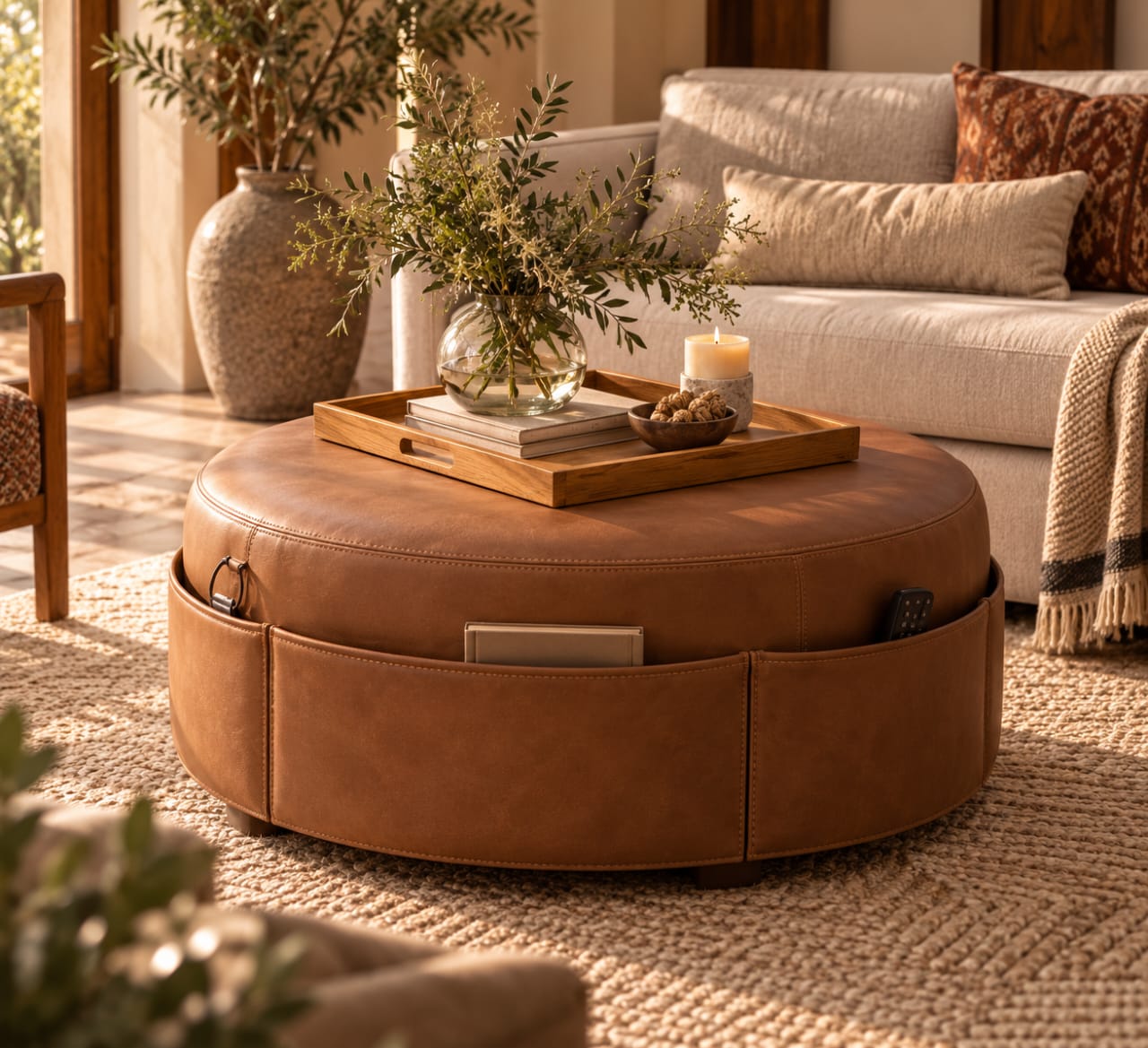 Round Leather Coffee Table