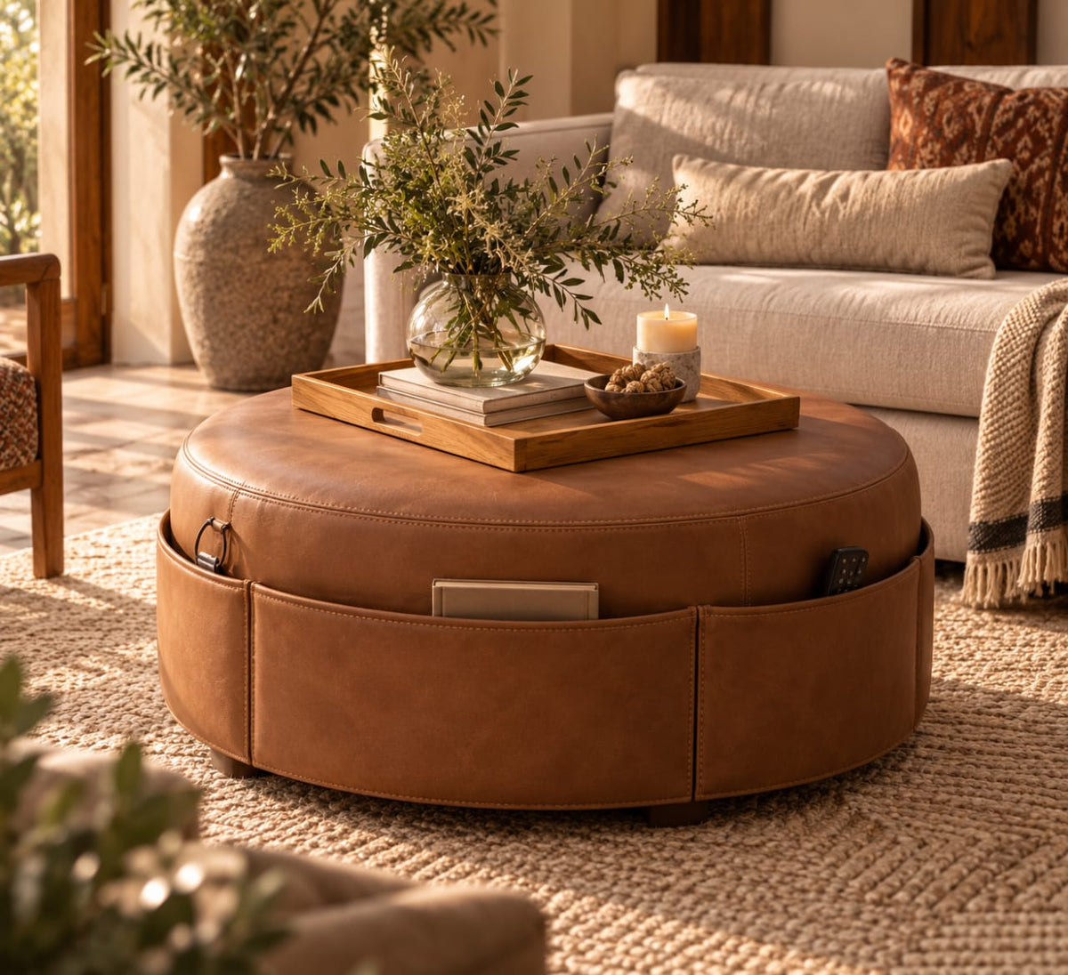 Round Leather Coffee Table
