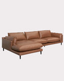 Brighton 4 Seater Left Chaise Leather Sofa - Caramel Brown