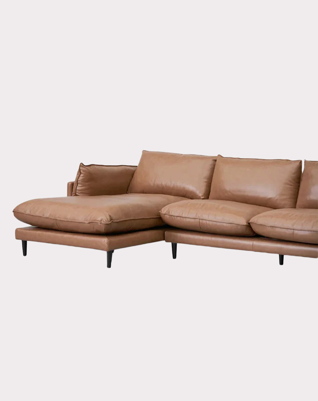 Brighton 4 Seater Left Chaise Leather Sofa - Caramel Brown